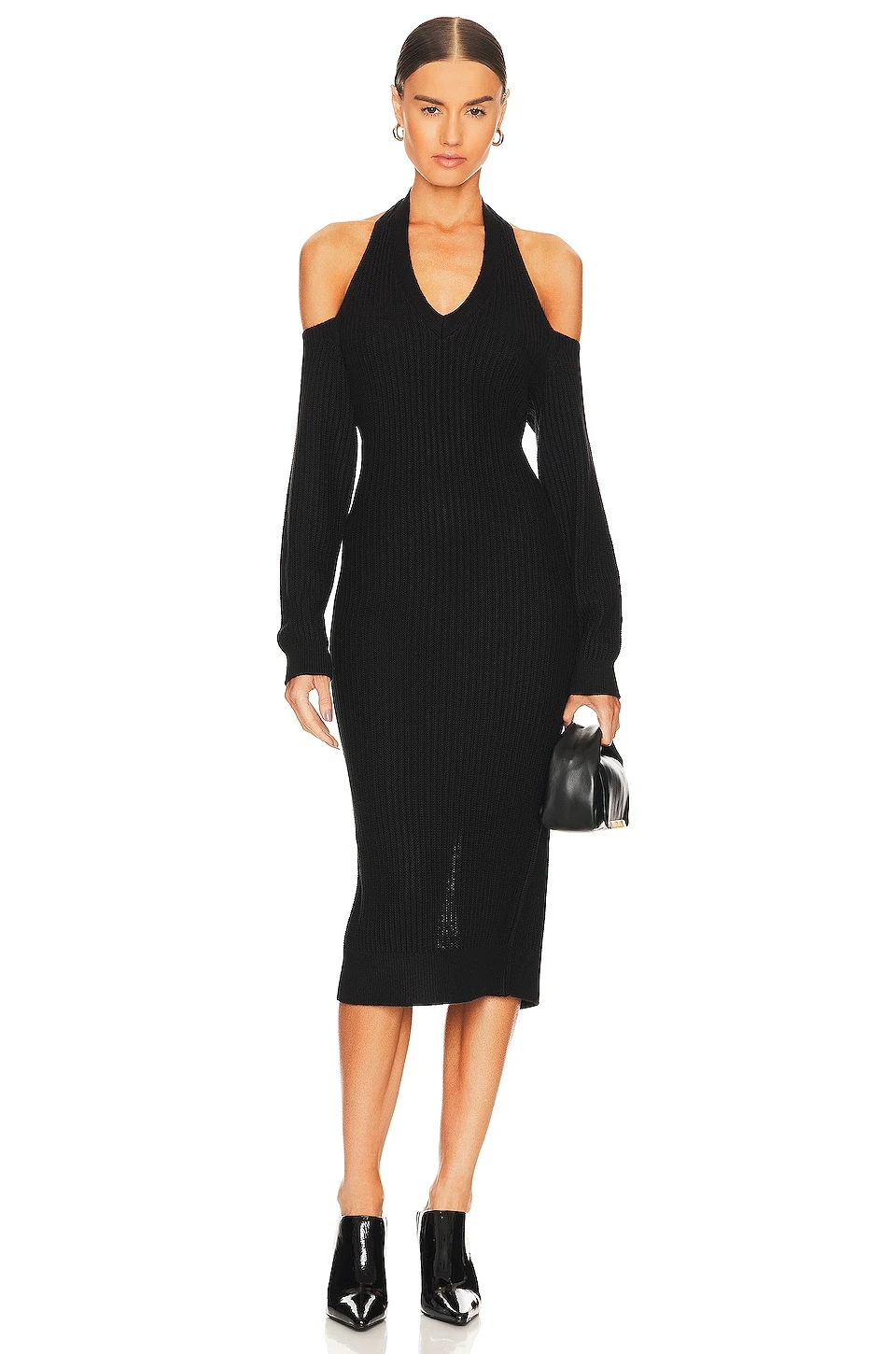 Cold Shoulder Textured Dress Black 3 Cold Shoulder Textured Dress Black