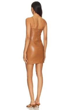Alice + Olivia Kelly Faux Leather Mini Dress Camel -Camila coelho || FREE PEOPLE || Bardot Sales ALI WD1045 V3