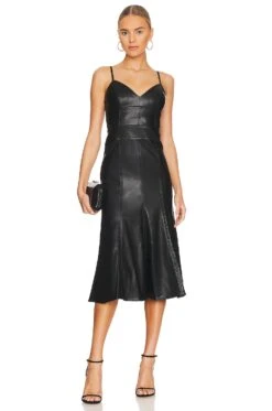 BCBGMAXAZRIA Faux Leather Midi Dress Black