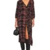 Button Down Midi Dress Canyon Pucker Plaid -Camila coelho || FREE PEOPLE || Bardot Sales BLD WD117 V1