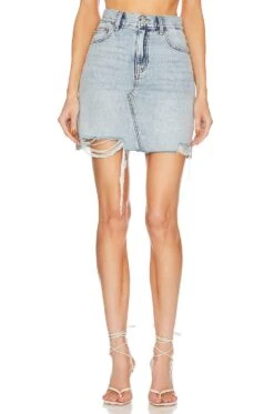 Dr. Denim Echo Skirt Bleached Sky Trashed Hem