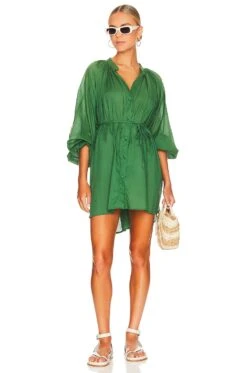 Faithfull The Brand Lucita Smock Dress Dark Green -Camila coelho || FREE PEOPLE || Bardot Sales FAIB WD524 V4
