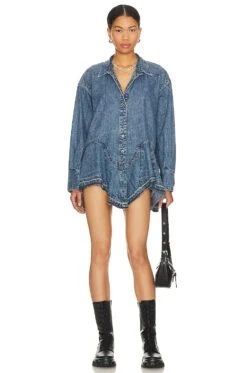 FREE PEOPLE Freya Button Up Mini Medium Indigo Wash