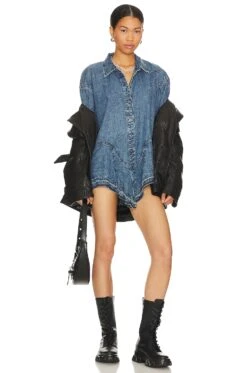 FREE PEOPLE Freya Button Up Mini Medium Indigo Wash -Camila coelho || FREE PEOPLE || Bardot Sales FREE WD2619 V4