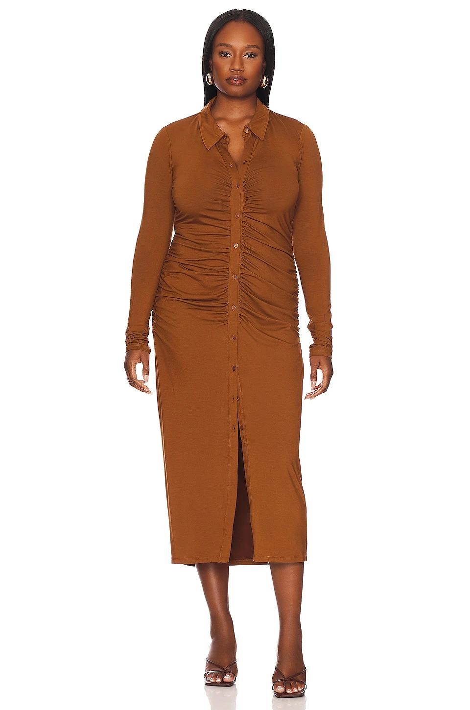 GOOD AMERICAN Good Touch Button Front Midi Burnt Caramel002 3 GOOD AMERICAN Good Touch Button Front Midi Burnt Caramel002 - Image 2