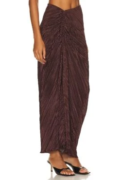 GOOD AMERICAN Always Fits Plisse Maxi Skirt Dark Cocoa001 -Camila coelho || FREE PEOPLE || Bardot Sales GAME WQ21 V3
