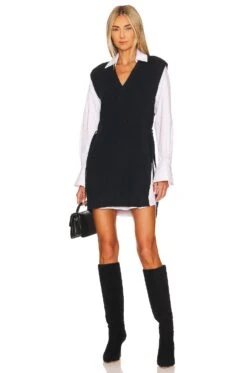 Skai Layered Shirt Dress White & Navt