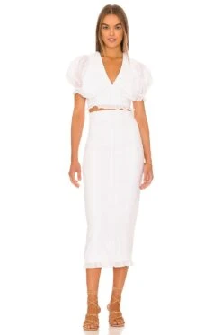 Eden Ramie Midi Skirt Optical White -Camila coelho || FREE PEOPLE || Bardot Sales JDIR WQ2 V4