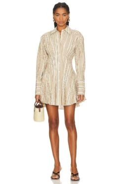 Felicity Mini Shirt Dress Natural White Stripe