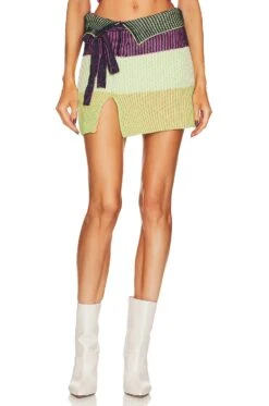 Ivana Cashmere Wrap Mini Skirt Lime Multi