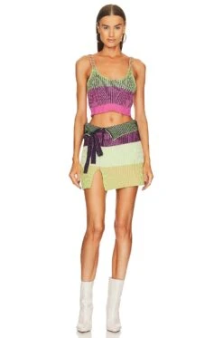 Ivana Cashmere Wrap Mini Skirt Lime Multi -Camila coelho || FREE PEOPLE || Bardot Sales JSKI WQ48 V4