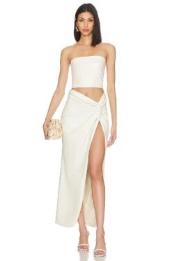 Stretch Faux Leather Long Twist Sarong W Slit Cream -Camila coelho || FREE PEOPLE || Bardot Sales LOIN WQ1 V4