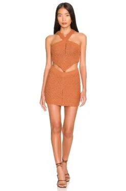 Malik Crochet V Waist Mini Skirt Cocoa Brown -Camila coelho || FREE PEOPLE || Bardot Sales LOVF WQ620 V4