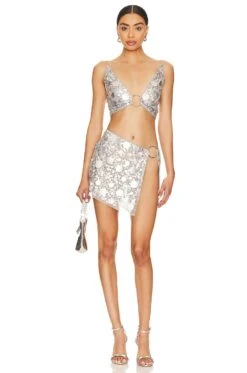 Quinn Embellished Mini Skirt Silver 10 Quinn Embellished Mini Skirt Silver -Camila coelho || FREE PEOPLE || Bardot Sales LOVF WQ700 V4