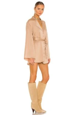 Dress Shirt With Waist Tie Champagne Beige -Camila coelho || FREE PEOPLE || Bardot Sales LPAR WD554 V2