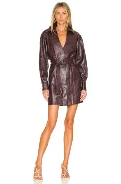 Ashton Python Vegan Leather Drop Shoulder Mini Dress With Belt Sangria