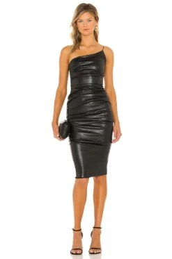 Rhea Faux Leather Midi Dress Matte Black