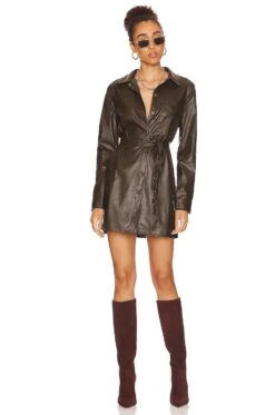 Sanctuary New Leather Like Shirt Dress Olive Ol