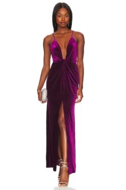 Aurora Deep V Maxi Dress Grape