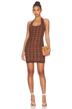 Harper Halter Mini Dress Brown Multi