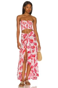 Azure Wrap Skirt Tahitian Hibiscus Pink -Camila coelho || FREE PEOPLE || Bardot Sales TIAR WQ42 V4