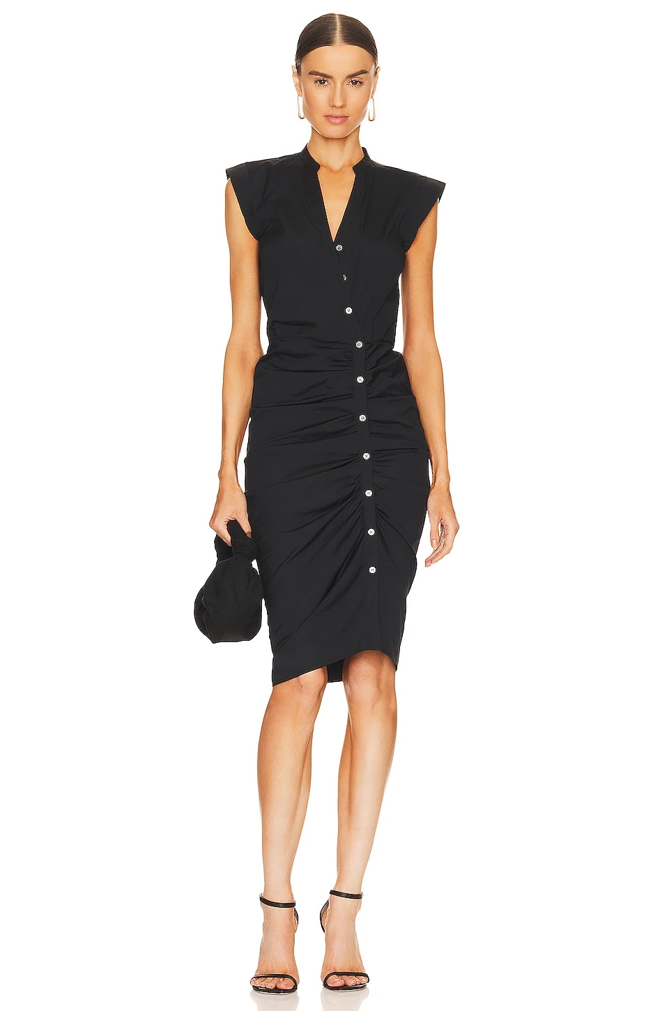 Veronica Beard Ruched Shirt Dress Black 3 Veronica Beard Ruched Shirt Dress Black