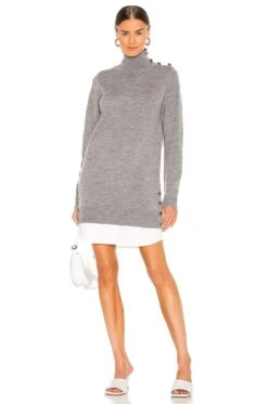 Veronica Beard Soval Mixed Media Dress Grey Melange